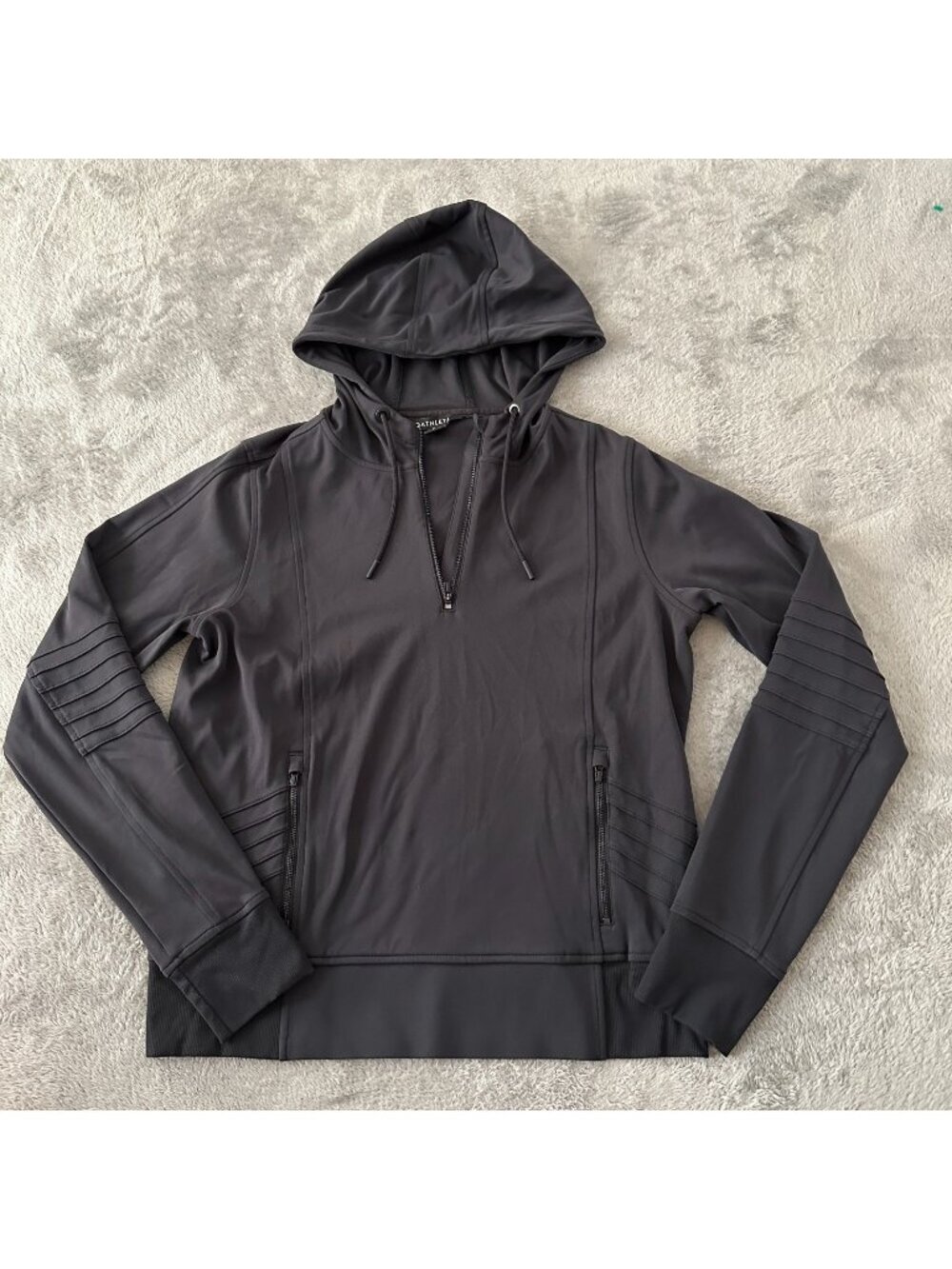 Athleta Venice Moto Hoodie Black Quarter Zip Pullover Sweater Women's SMALL